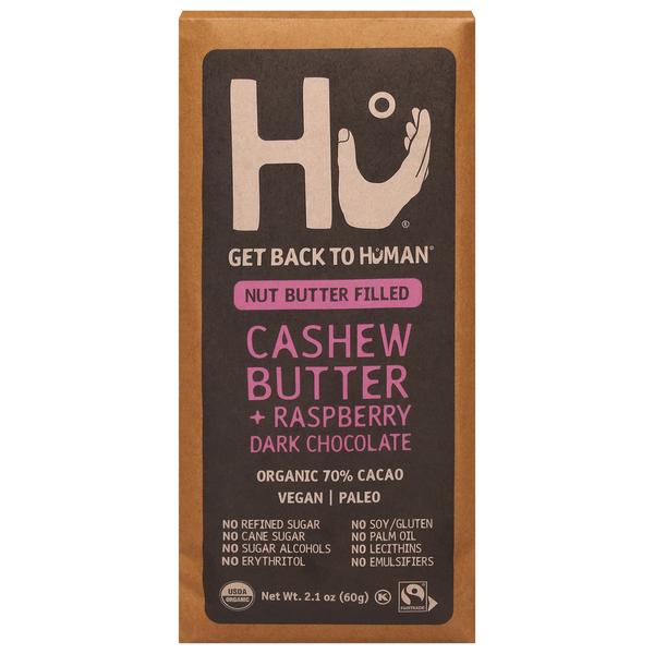 Candy & Chocolate Hu Dark Chocolate, Organic, Cashew Butter + Raspberry, 70% Cacao hero