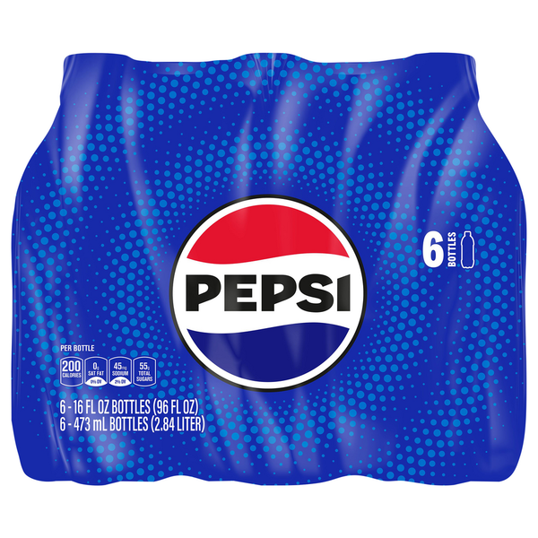 Soft Drinks Pepsi Soda 6 - 16 fl oz Bottles hero