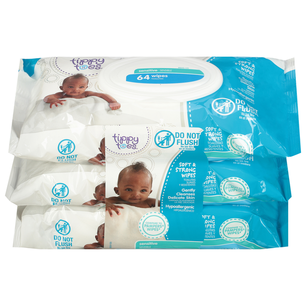 Diapers & Wipes Tippy Toes Wipes, Soft & Strong, Sensitive hero