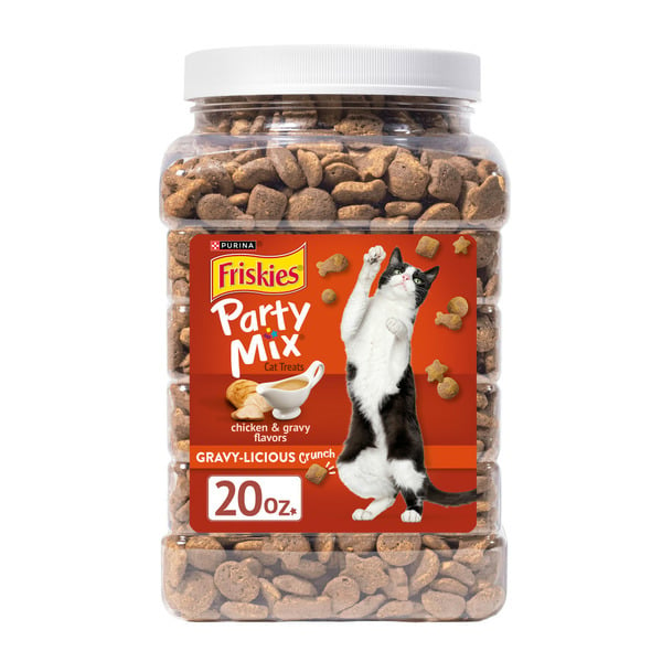 Cat Food & Care Purina Friskies Cat Treats, Party Mix Gravy-licious Crunch Chicken and Gravy Flavors hero