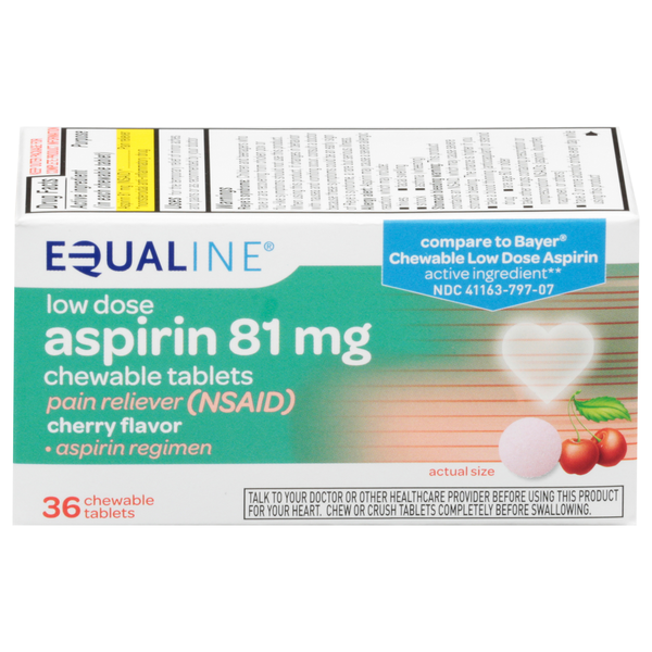 Muscles, Joints & Pain Relief Equaline Aspirin, Low Dose, 81 mg, Chewable Tablets, Cherry Flavor hero