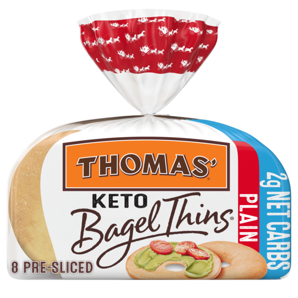 Breakfast Bakery Thomas’ Keto, 8 count, Plain Pre-sliced Bagel Thins hero