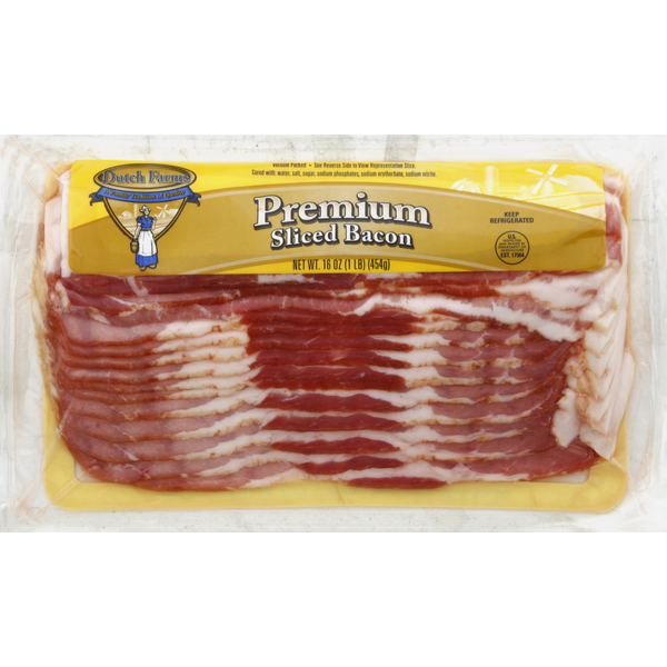 Hot Dogs, Bacon & Sausage Dutch Farms Bacon, Sliced, Premium hero