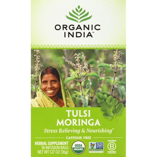 Tea ORGANIC INDIA Herbal Supplement, Tulsi Moringa, Caffeine Free, Infusion Bags hero