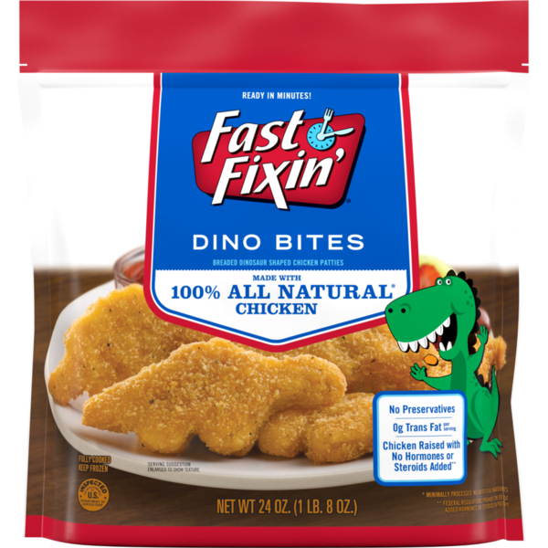 Frozen Meat & Seafood Fast Fixin Dino Chicken Bites, 24 oz (Frozen) hero