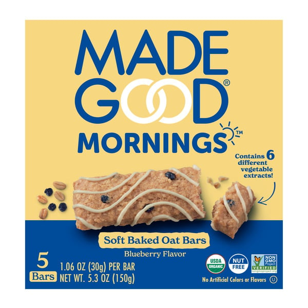 MadeGood Mornings Blueberry Soft Baked Oat Bars hero