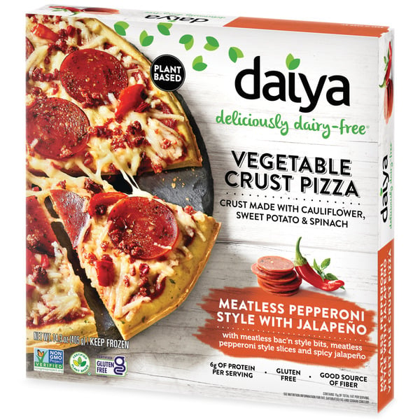 Frozen Pizza Daiya Meatless Pepperoni Style with Jalapeño Vegetable Crust Gluten Free Pizza hero