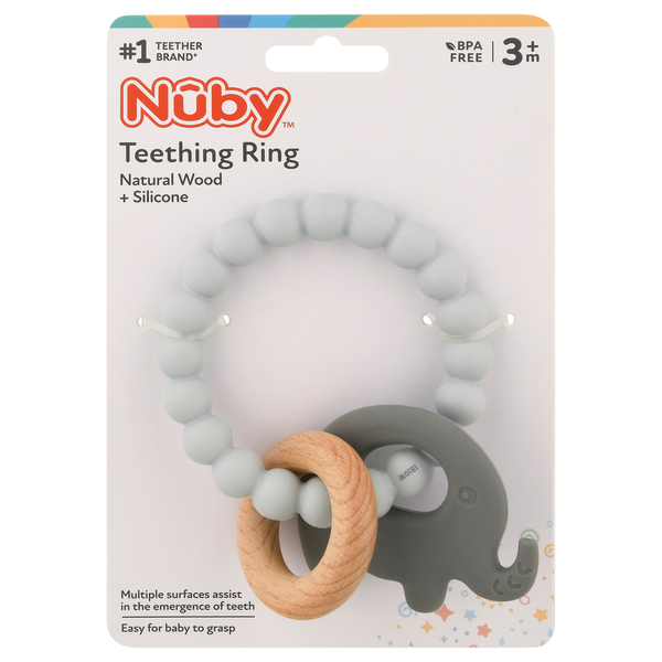 Baby Accessories Nûby Teething Ring, Natural Wood + Silicone, 3m+ hero