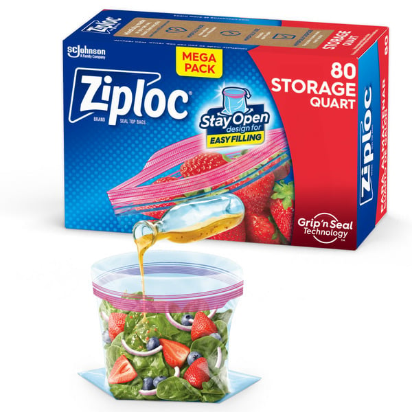 Food Storage Ziploc® Brand Storage Bags with Stay Open Design for Easy Filling hero