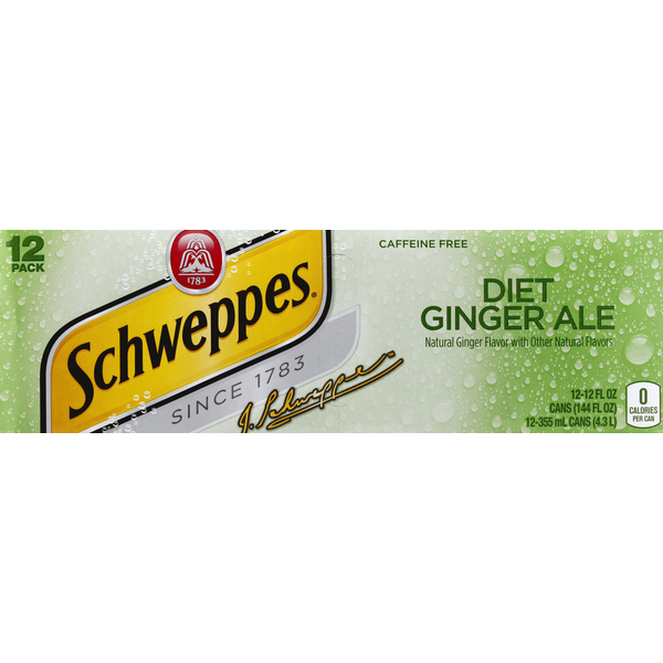 Soft Drinks Schweppes Ginger Ale, Diet, Caffeine Free, 12 Pack hero