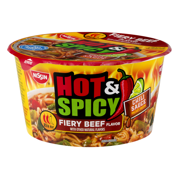 Instant Foods Nissin Hot & Spicy Fiery Beef Flavor Ramen Noodle Soup hero