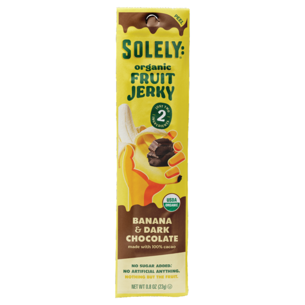 Popcorn & Jerky Solely: Fruit Jerky Banana & Dark Chocolate, Organic, Strip hero