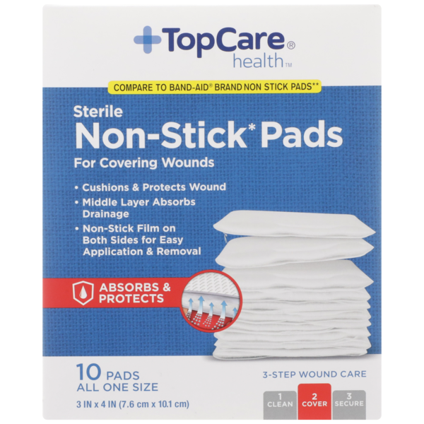 First Aid TopCare Sterile Non-Stick All One Size Pads hero