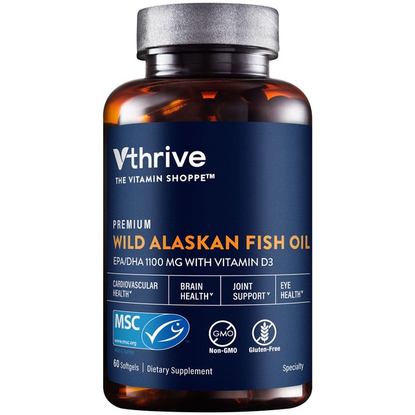 Fish Oil & Omegas The Vitamin Shoppe Vthrive Premium Wild Alaskan Fish Oil with Vitamin D3 - DHA 275mg / 825mg EPA (60 Softgels) hero