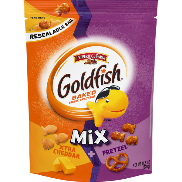 Chips & Pretzels Pepperidge Farm®  Goldfish® Mix Xtra Cheddar + Pretzel Crackers hero