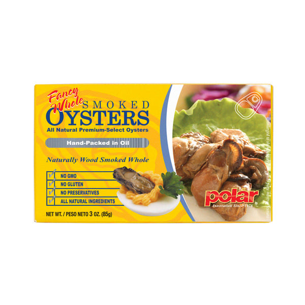 Canned Meat & Seafood MW Polar Fancy Whole Smoked Oysters, Ready-to-eat hero