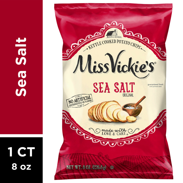 Chips & Pretzels Miss Vickie's Potato Chips, Sea Salt Original, Kettle Cooked hero