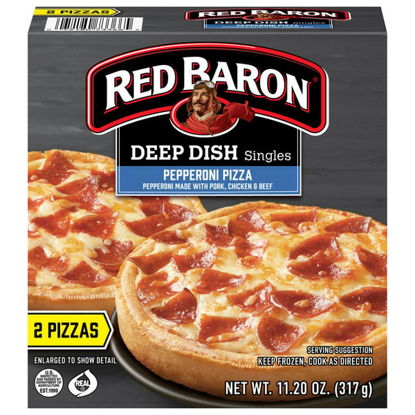 Frozen Pizza Red Baron Deep Dish Singles Pepperoni Pizzas hero