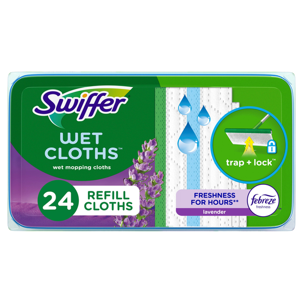 Cleaning Products Swiffer Sweeper Wet Mopping Cloths with Febreze Freshness, Lavender Vanilla & Comfort hero