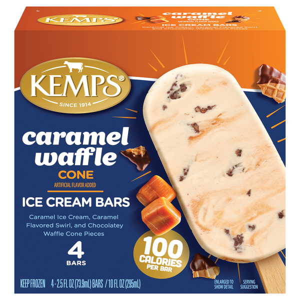 Ice Cream & Ice Kemps Ice Cream Bars, Caramel Waffle Cone hero