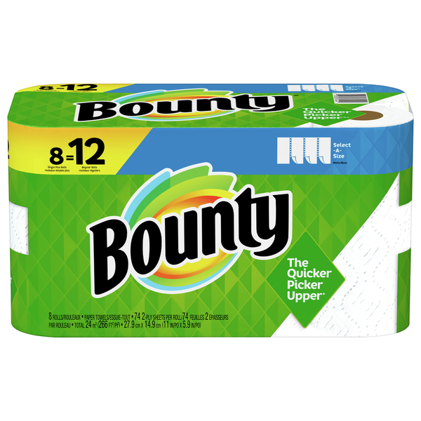 Paper Goods Bounty Paper Towels, Select-A-Size, White, Single Plus Rolls, 2-Ply hero