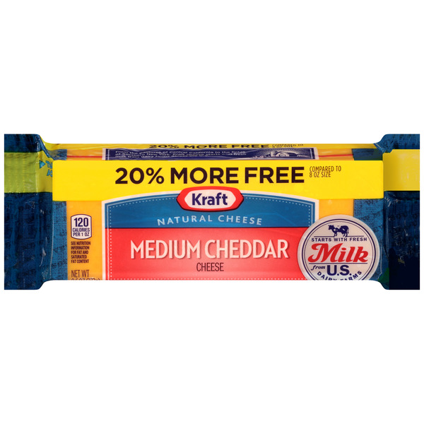 Packaged Cheese Kraft Medium Cheddar Cheese Block, oz Wrapper hero