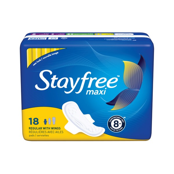 Feminine Care Stayfree Maxi Pads with Wings, Unscented, Regular hero