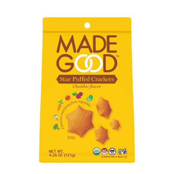 Crackers MadeGood Cheddar Star Puffed Crackers hero