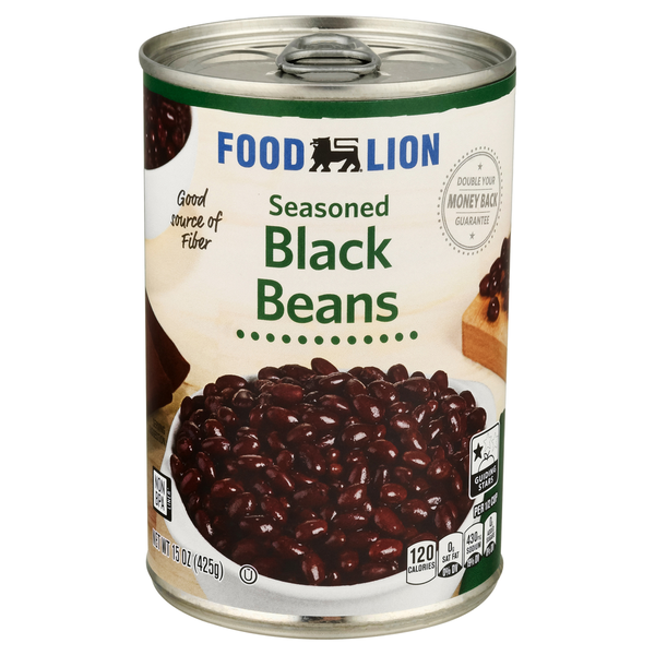 Canned Meals & Beans Food Lion Black Beans, Seasoned hero