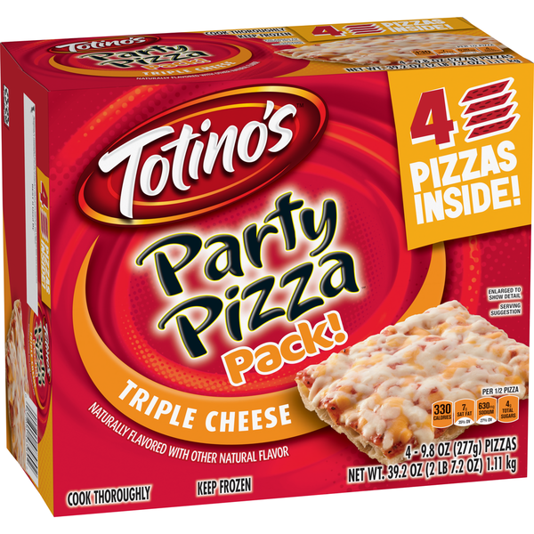 Frozen Pizza Totino's Party Pizza Triple Cheese Thin Crust Frozen Pizza Four Pack hero