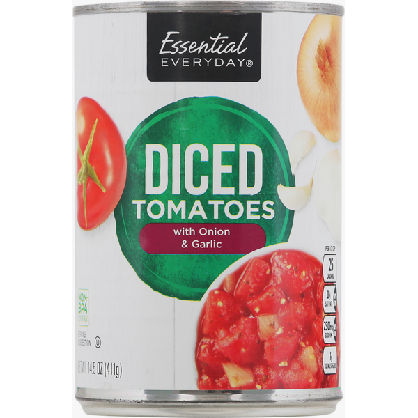 Canned & Jarred Vegetables Essential Everyday Tomatoes, with Onion & Garlic, Diced hero