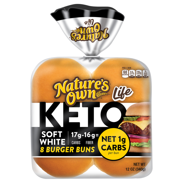 Packaged Bread Nature's Own Life Keto Burger Buns, Keto Bread Hamburger Buns hero