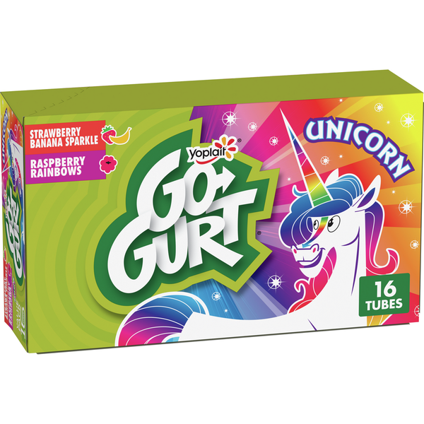 Yogurt Go-Gurt Unicorn Strawberry Banana and Raspberry Kids Yogurt Tubes hero