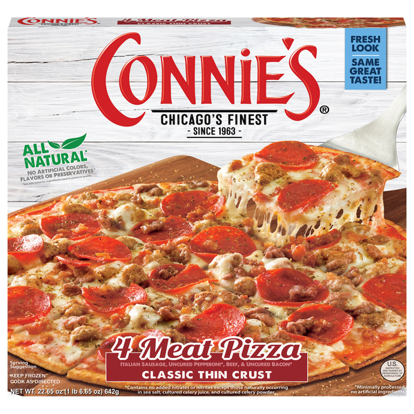 Connie's Pizza Pizza, 4 Meat, Thin Crust, Classic hero