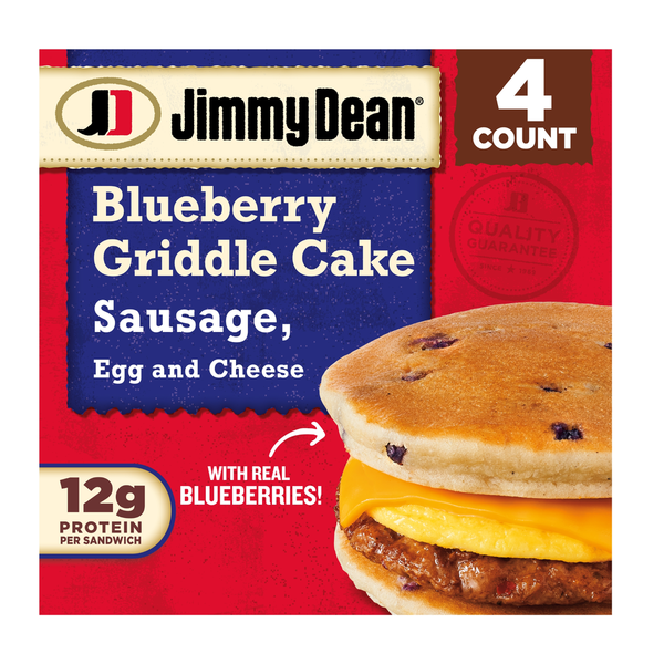 Jimmy Dean Blueberry Griddle Cake Sausage, Egg and Cheese Sandwiches hero