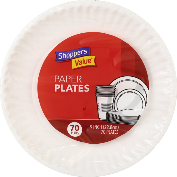 Plates, Bowls, Cups & Flatware Shoppers Value Plates, Paper, 9 Inch hero