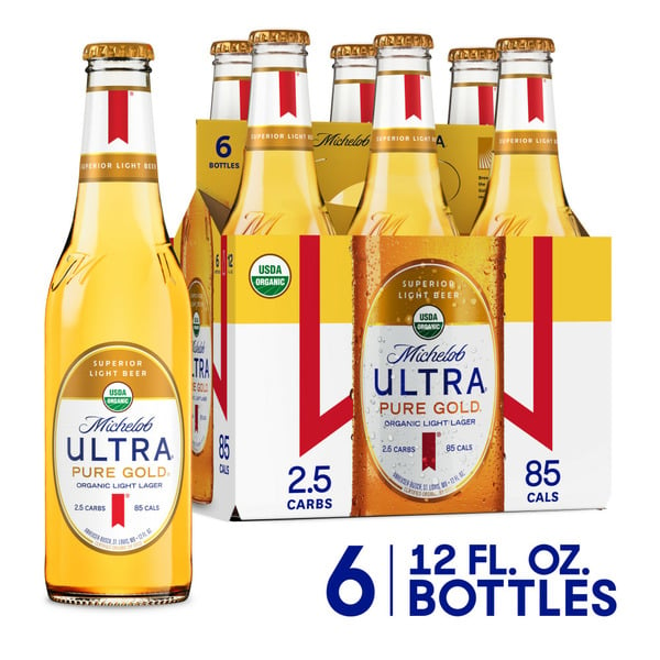 Domestic Michelob Ultra Pure Gold Organic Light Lager Beer Bottles hero