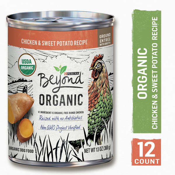 Purina Beyond Organic Wet Dog Food, Organic Chicken & Sweet Potato Adult Recipe Ground Entrée With Broth hero