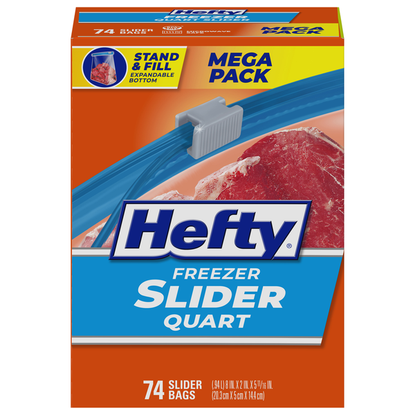 Food and Beverage Storage Hefty Slider Bags, Freezer, Quart, Mega Pack hero