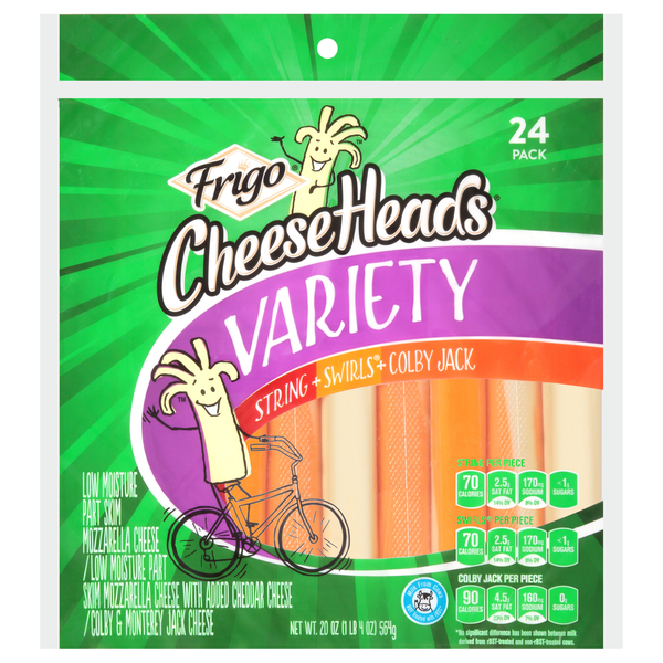 Packaged Cheese Frigo Cheese, String + Swirls + Colby Jack, 24 Pack, Variety hero