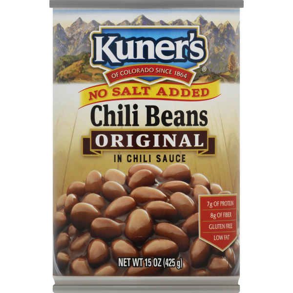 Canned Meals & Beans Kuners Chili Beans, No Salt Added, Original hero