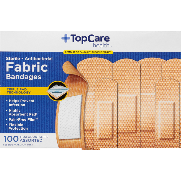 First Aid TopCare Bandages, Fabric, Sterile, Antibacterial hero