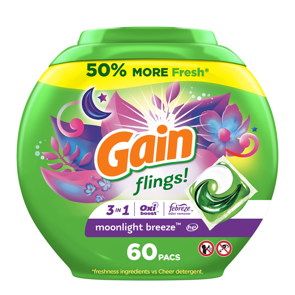 Laundry Gain Flings Laundry Detergent Pacs, Moonlight Breeze Scent hero