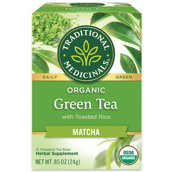 Tea Traditional Medicinals Organic Green Tea Matcha with Toasted Rice, Caffeine Free Herbal Tea hero