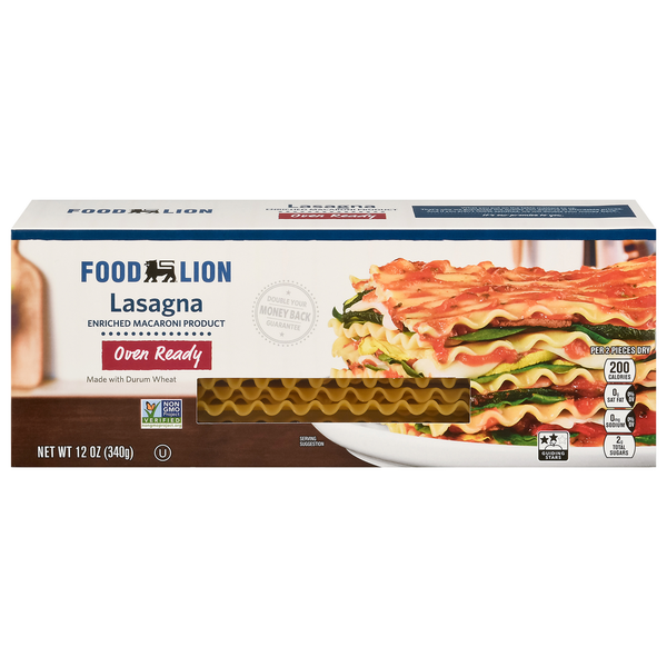 Dry Pasta Food Lion Lasagna, Oven Ready, Box hero