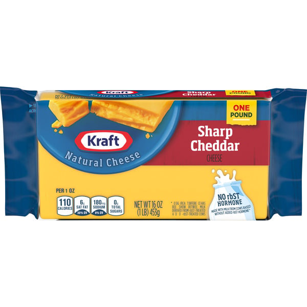 Packaged Cheese Kraft Sharp Cheddar Cheese, oz Block hero