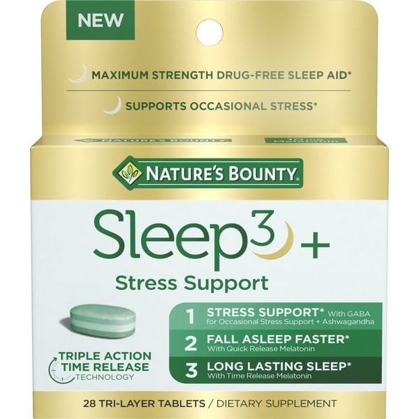 Stress & Sleep Aids Nature's Bounty Sleep3 + Stress Support , Tri-Layer Tablets hero