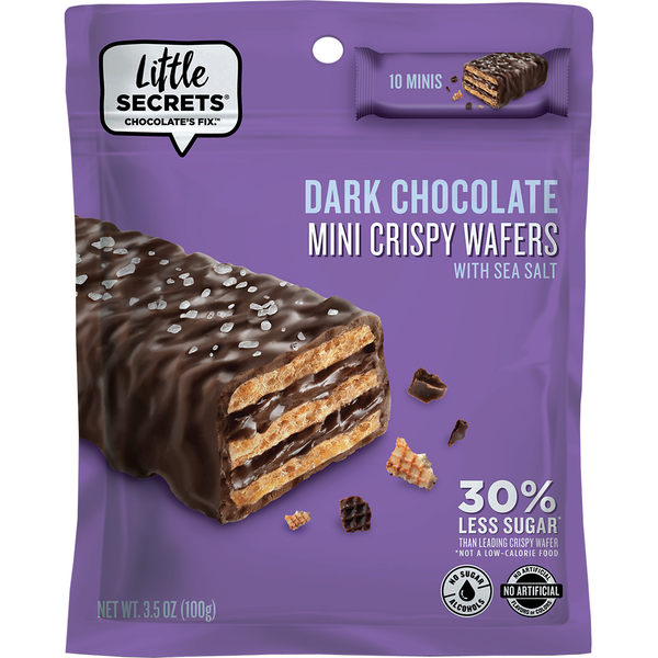 Crackers Little Secrets Chocolates Dark Chocolate Mini Crispy Wafers with Sea Salt hero