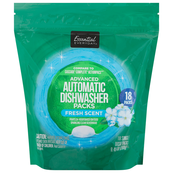 Cleaning Products Essential Everyday Automatic Dishwasher Packs, Advanced, Fresh Scent, 18 Packs hero