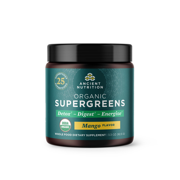 Ancient Nutrition Supergreens, Organic, Mango Flavor hero